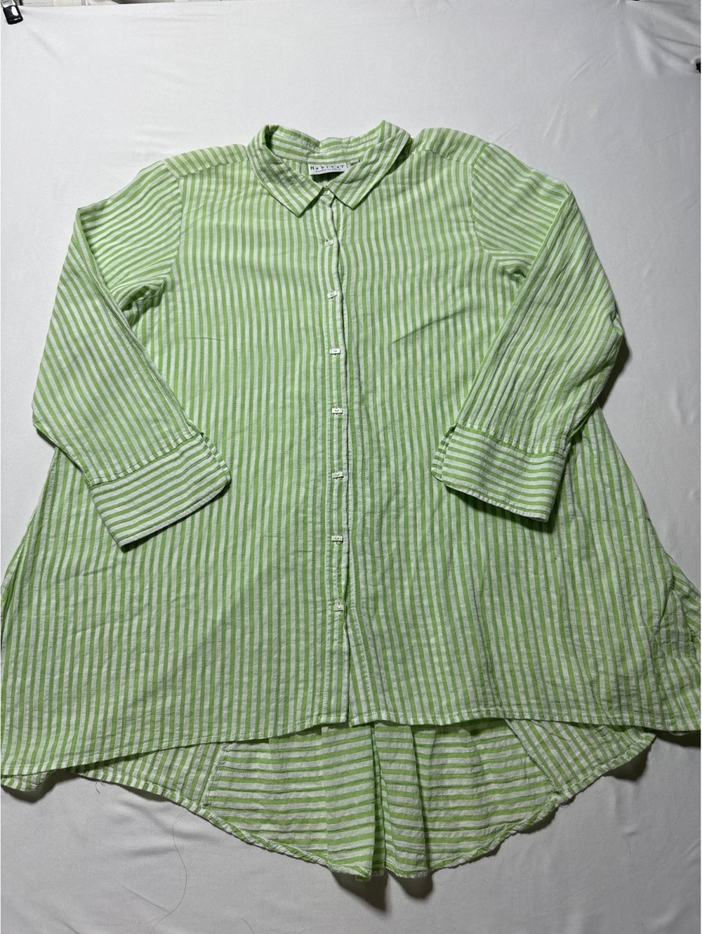 Habitat Green & White Striped Button-Up Shirt - Size L, Comf